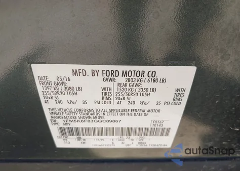 2016 Ford Explorer Limited from USA, damaged, VIN 1FM5K8F83GGC89867